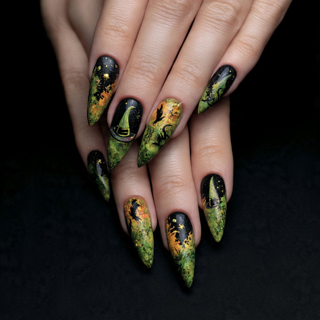 witch hat designs nature looks nails
