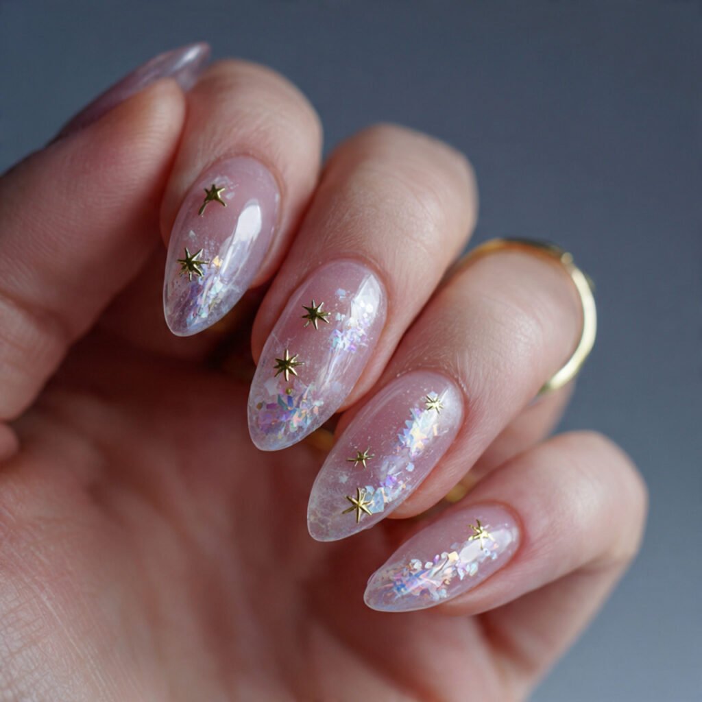 y2k star accents on clear nails attractive