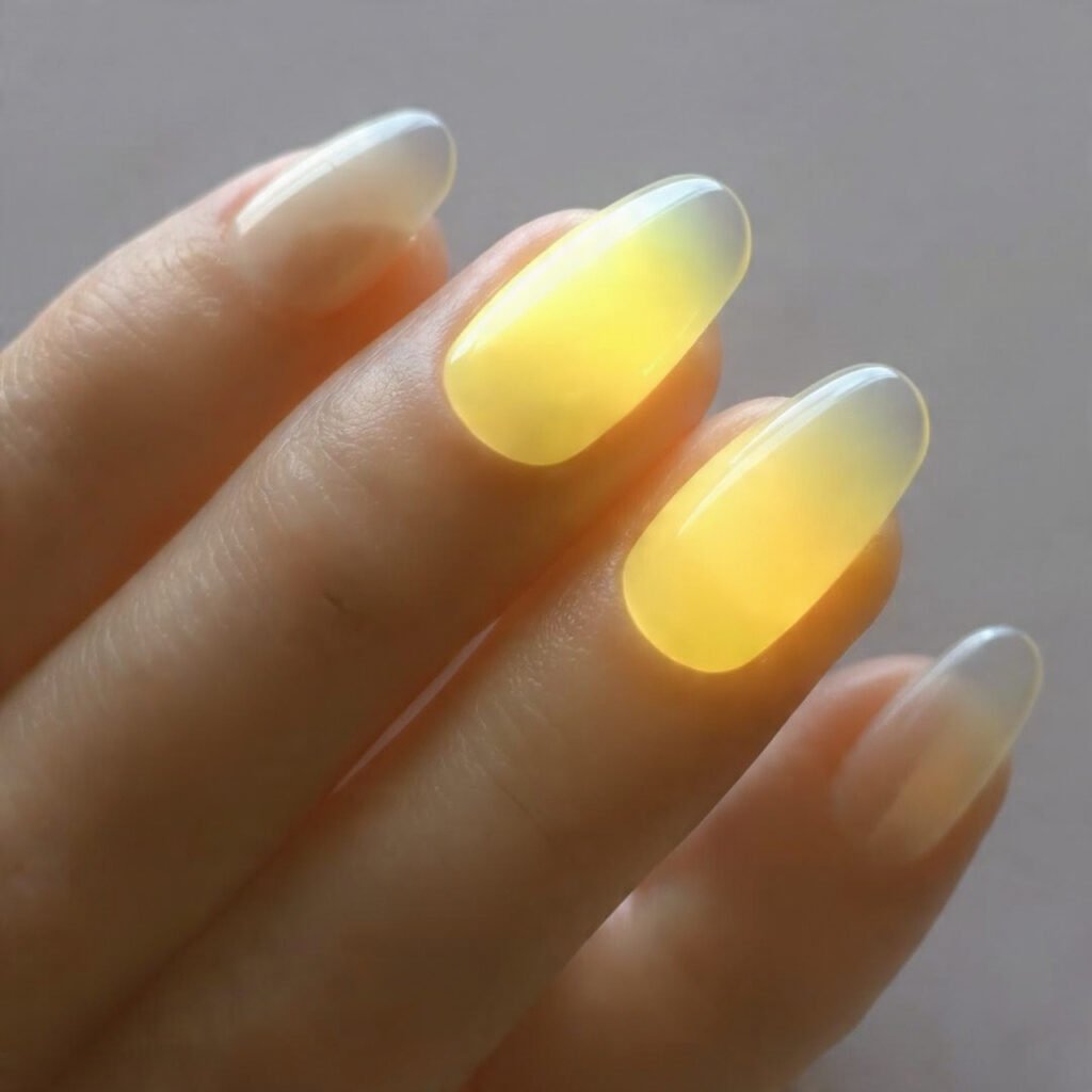 yellow aura nails soft sun glow center 1