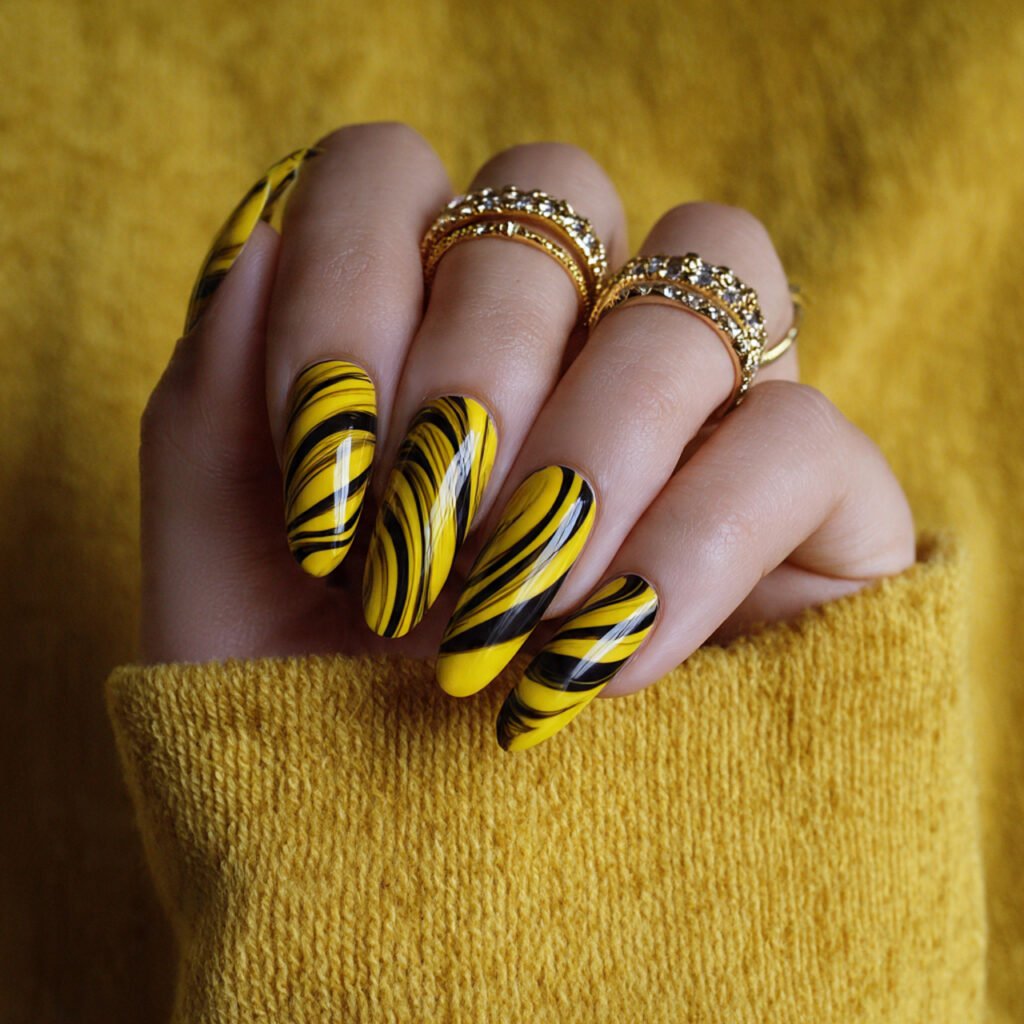 yellow swirl lines over trendy but not