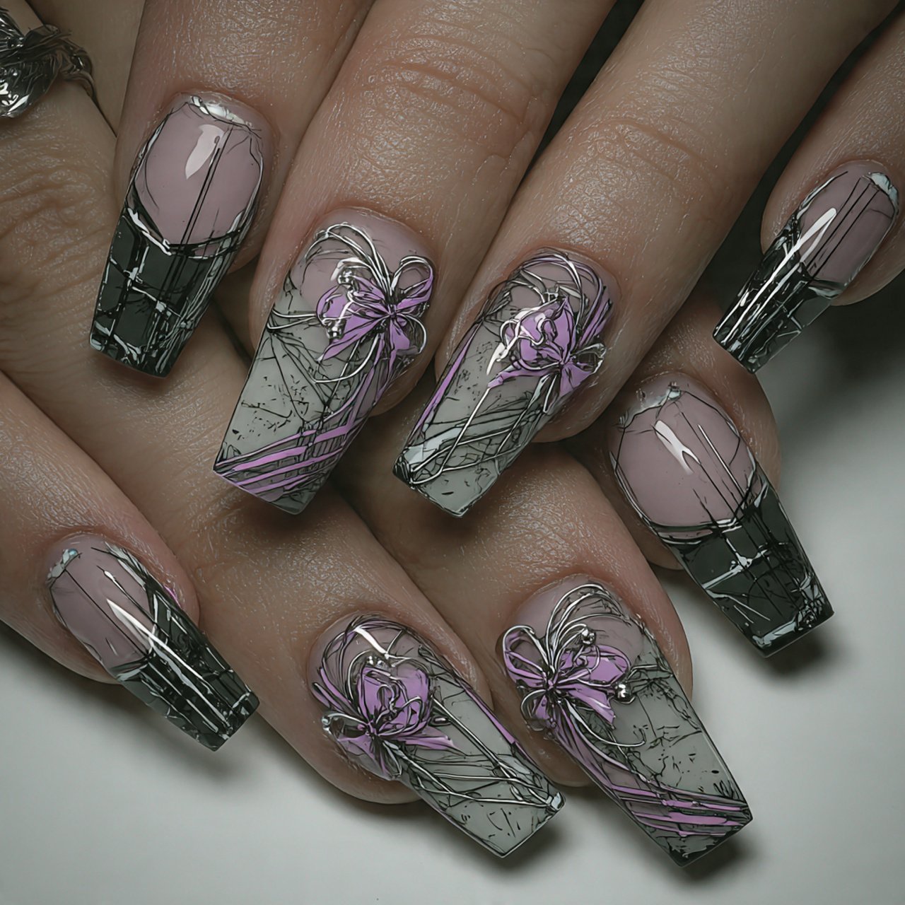 3d bow accent birthday nails image