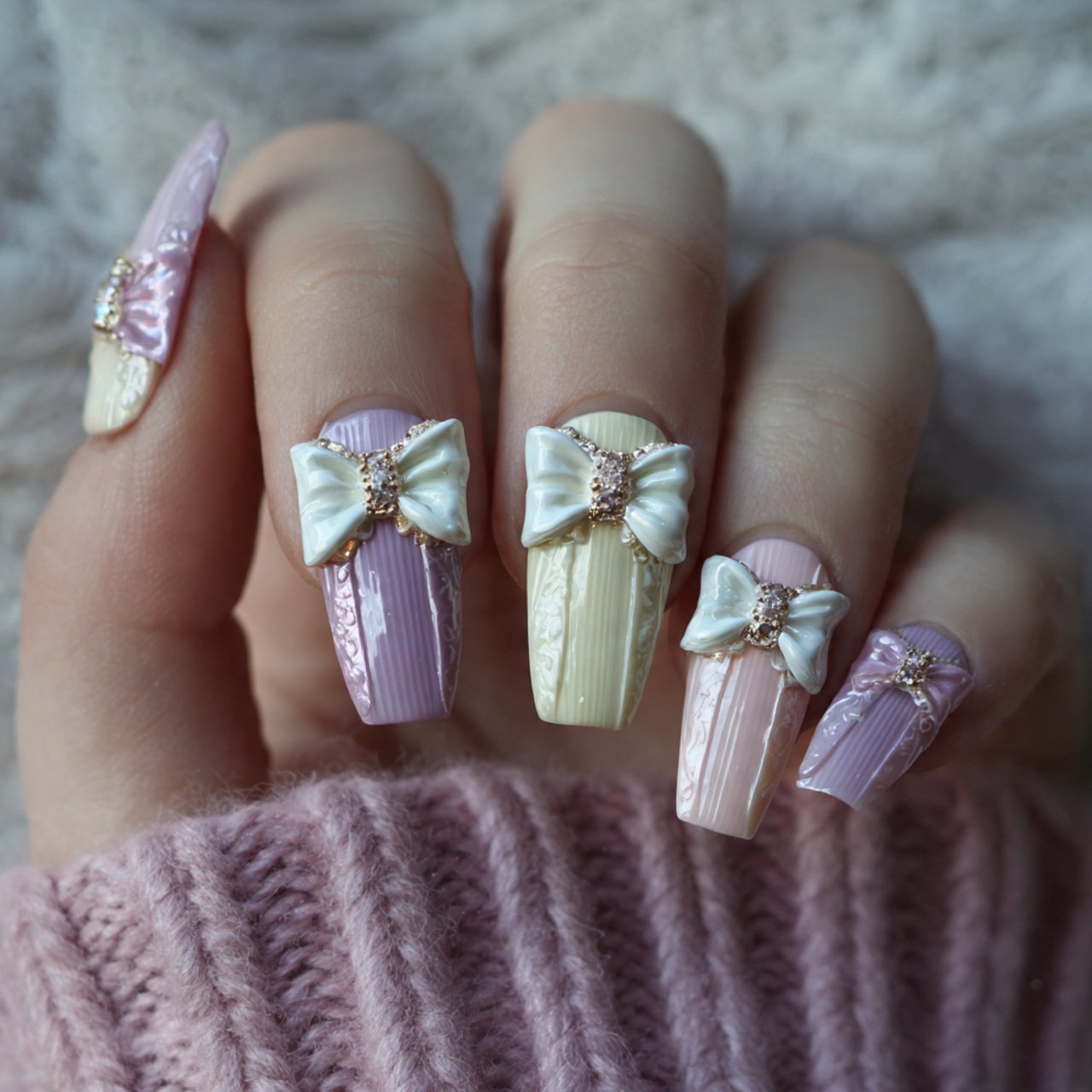 3d bow detail nails