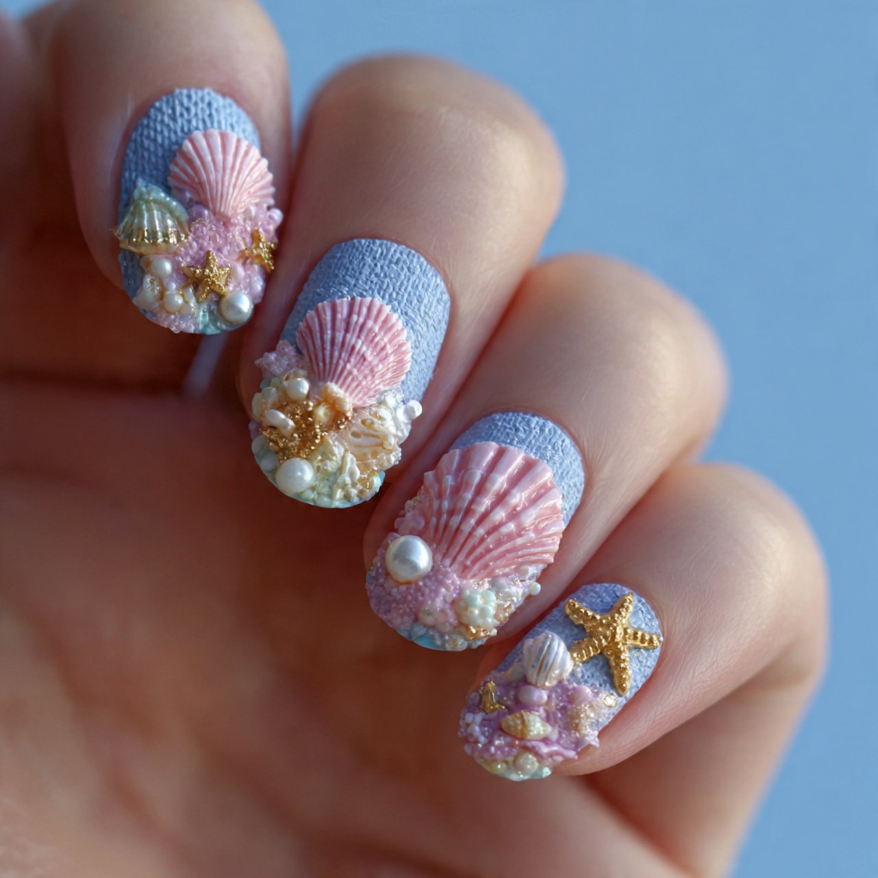 3d seashell texture nails