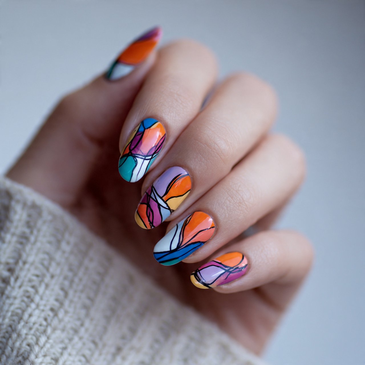 abstract line art festival nails