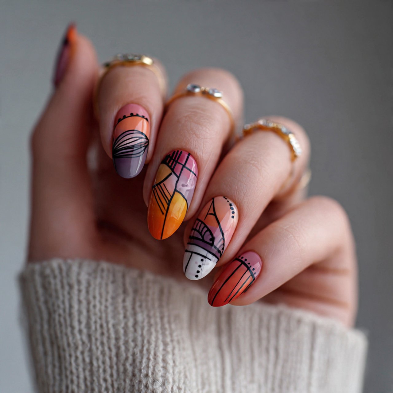 abstract line art nails cool looks nails