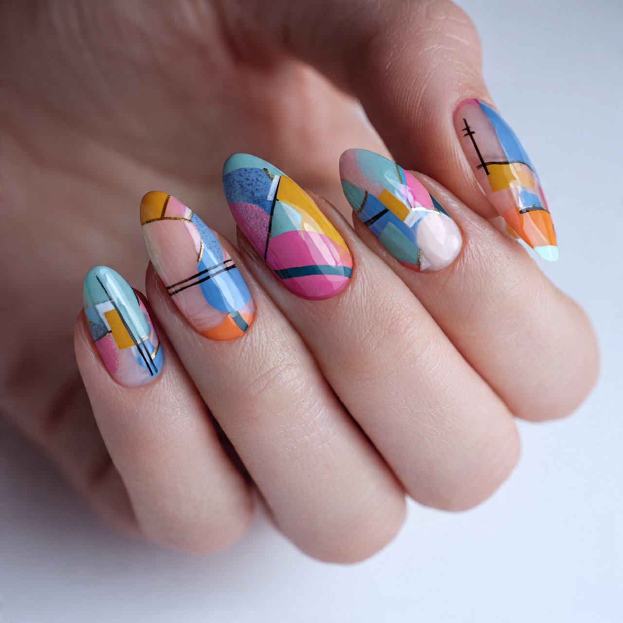abstract nail art natural nails