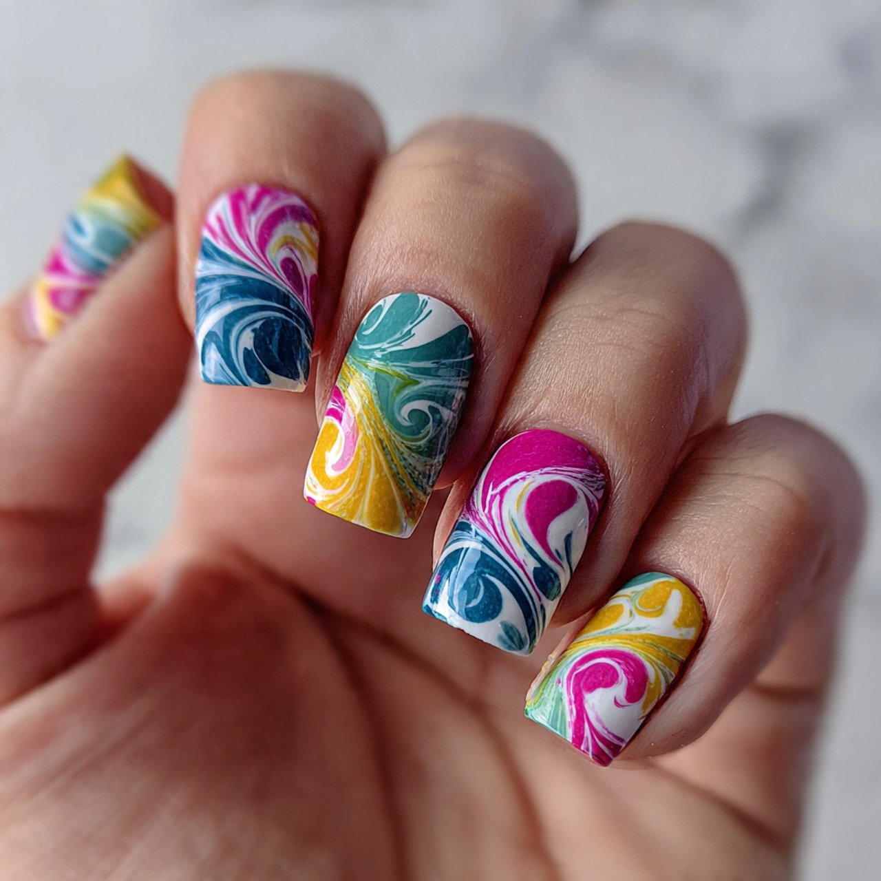 abstract swirl short acrylic nails