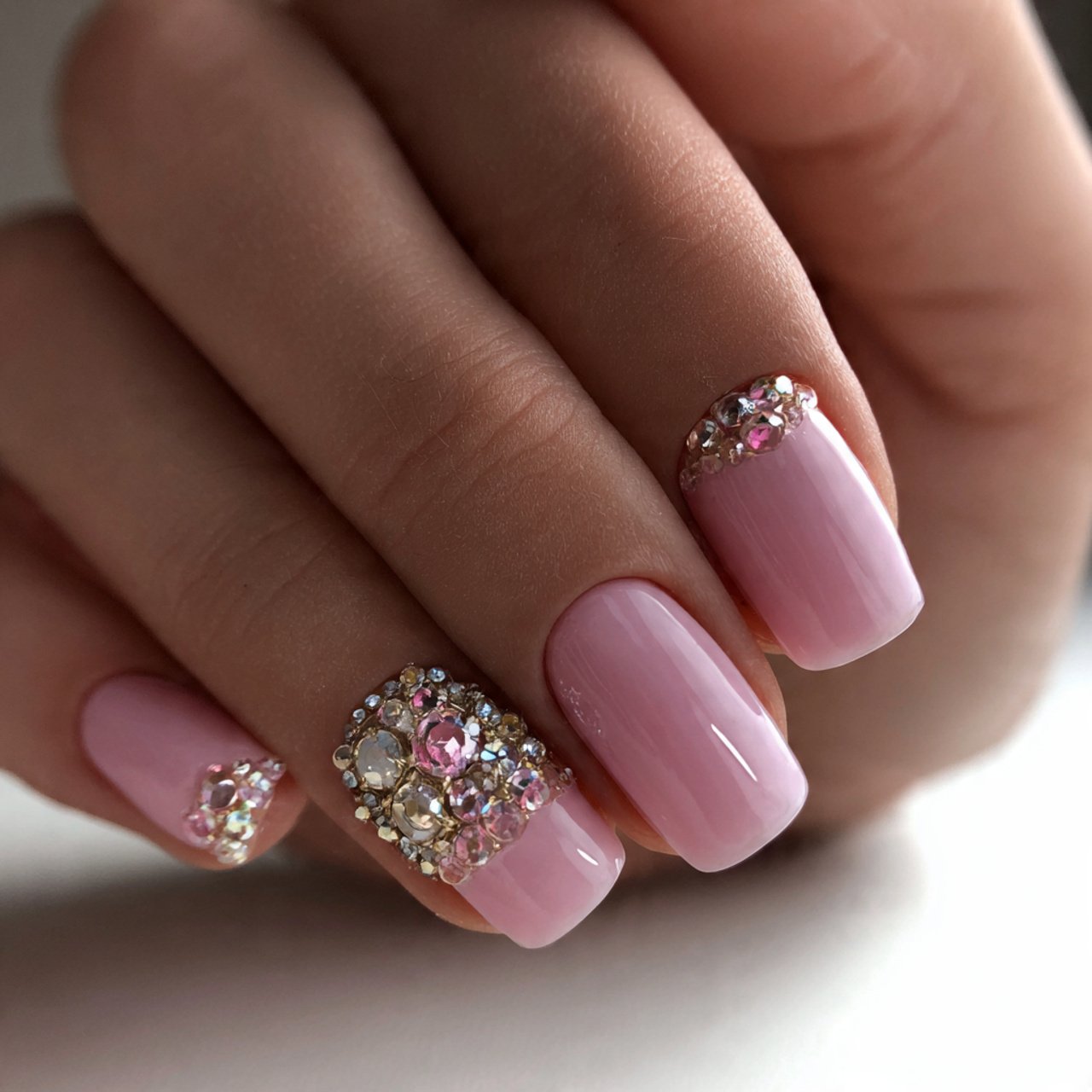 accent nail rhinestone manicure attractive nails