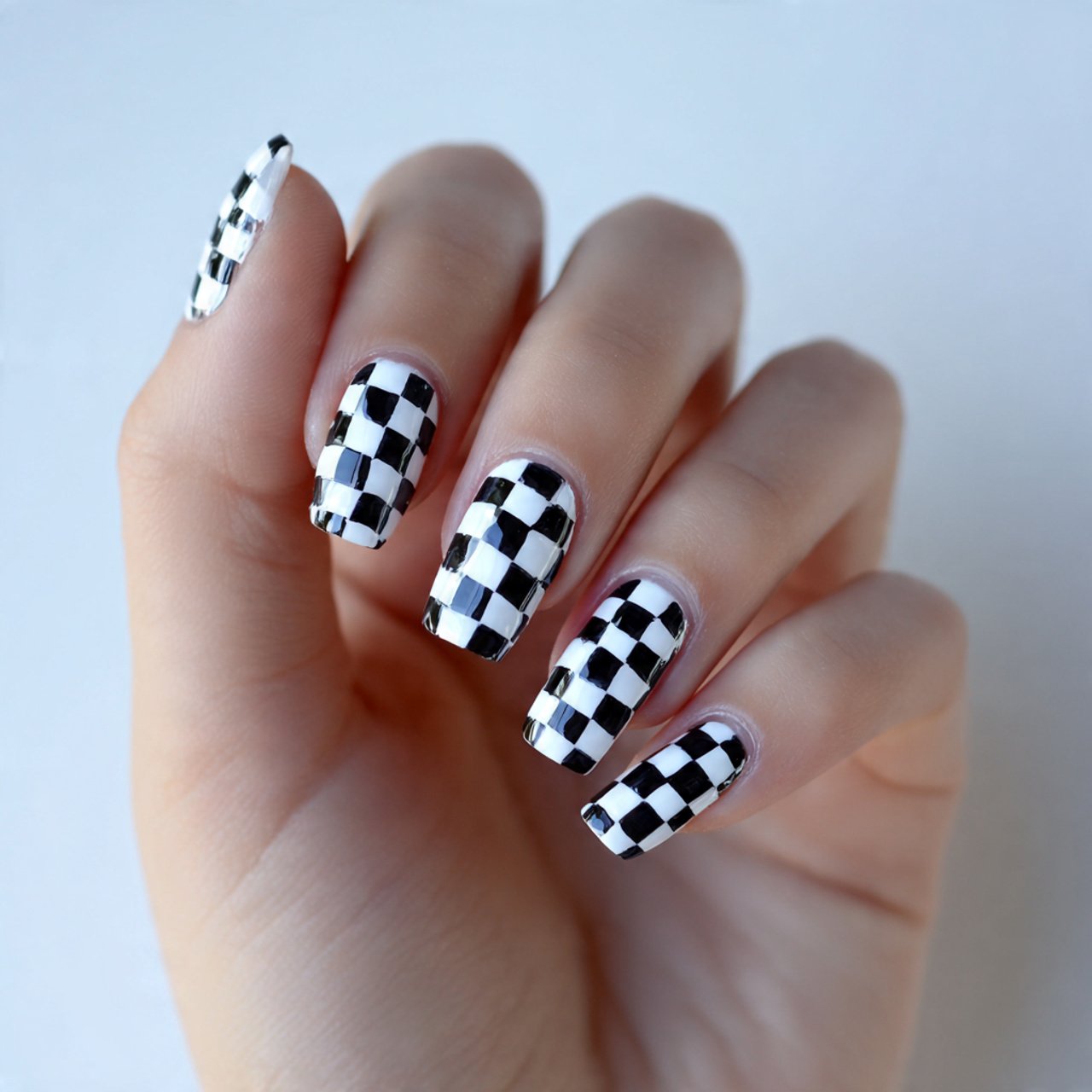 and white checkered nails