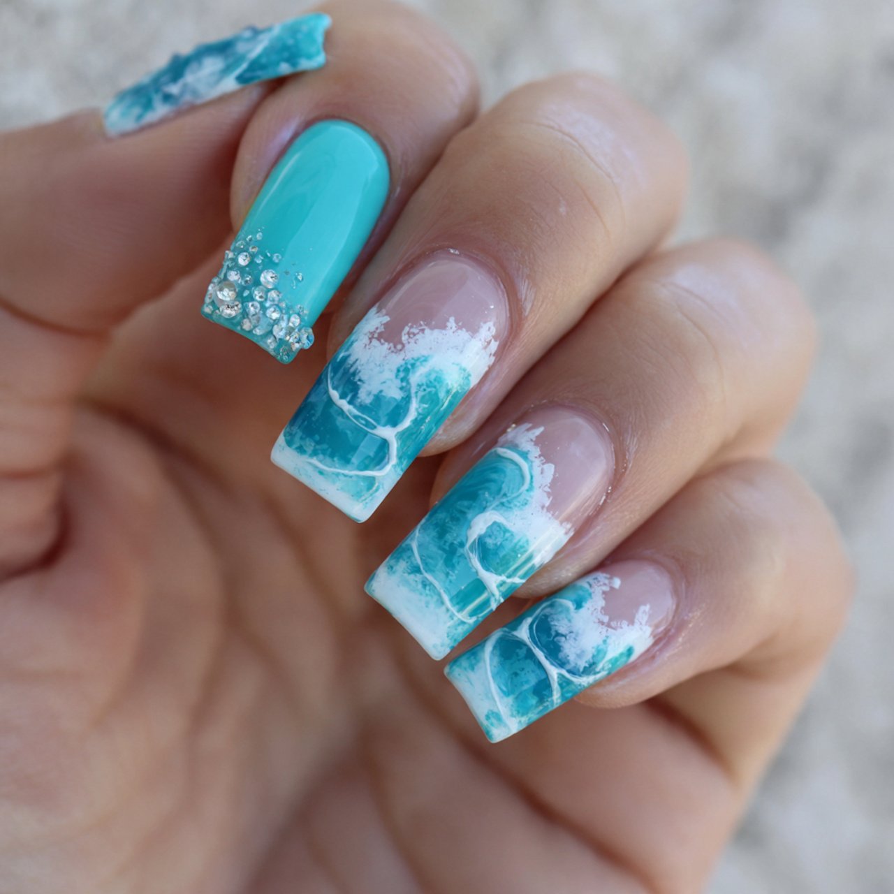 aqua and white wave florida nails
