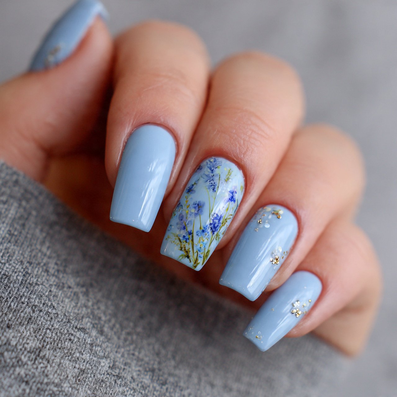 baby blue accent nail soft balance set nature look