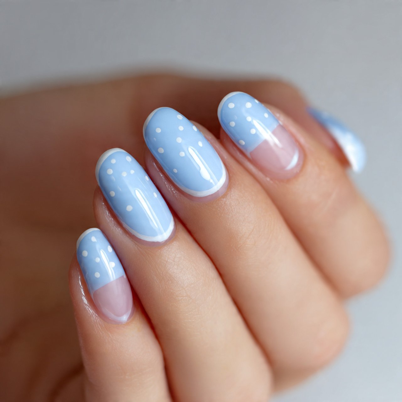 baby blue dot french nails