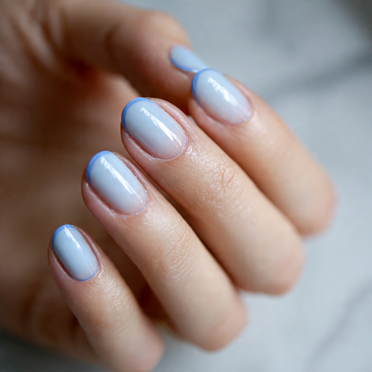baby blue double line french minimal outline tips