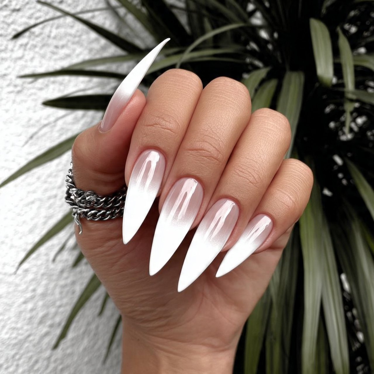 baby boomer ombr stiletto nude to white fade natur