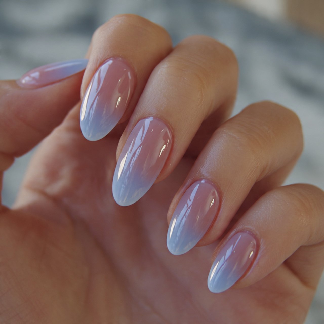 baby boomer shimmer almond nails natural nails