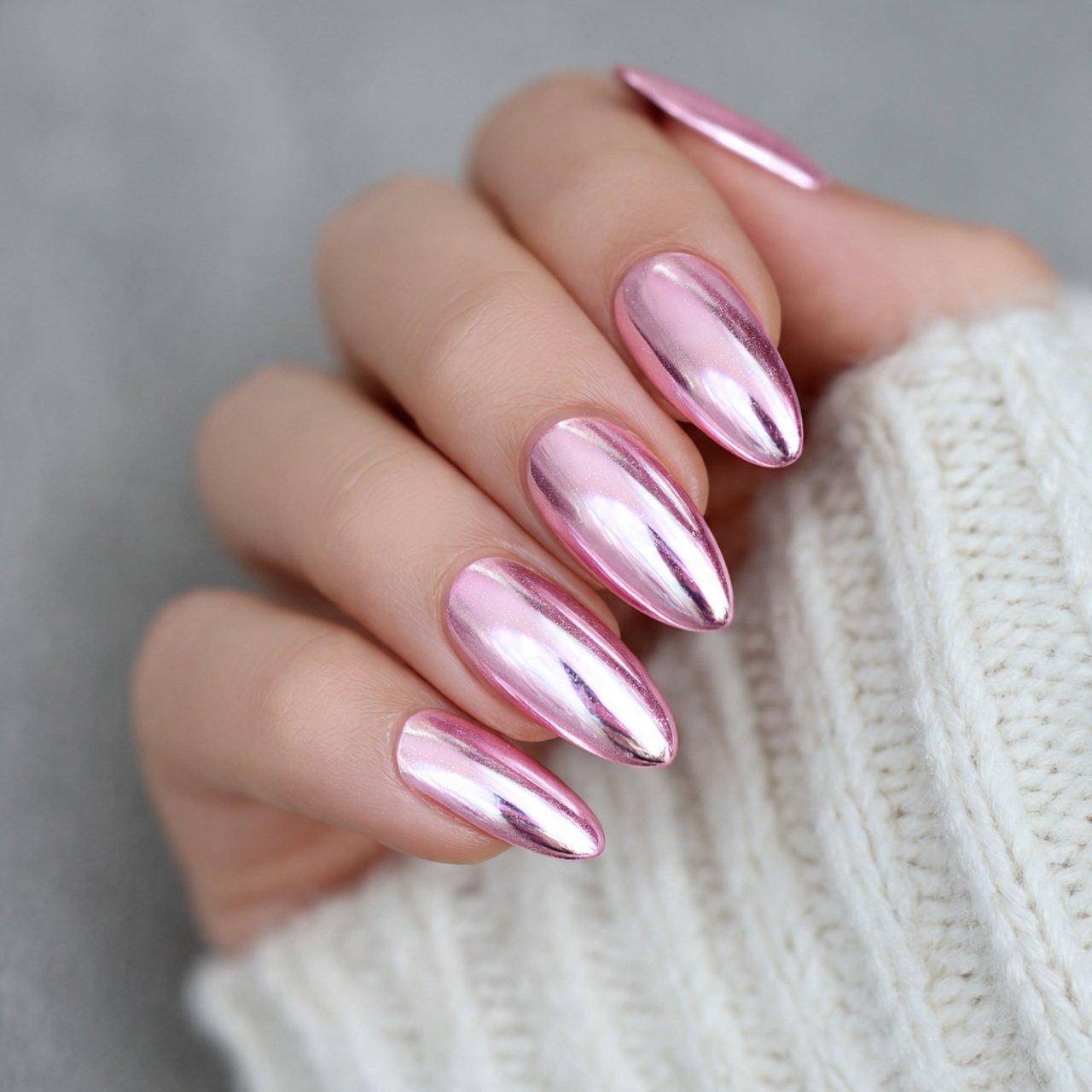 baby pink chrome almond nails pretty nails