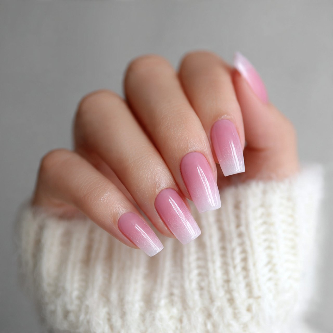 baby pink french fade nails