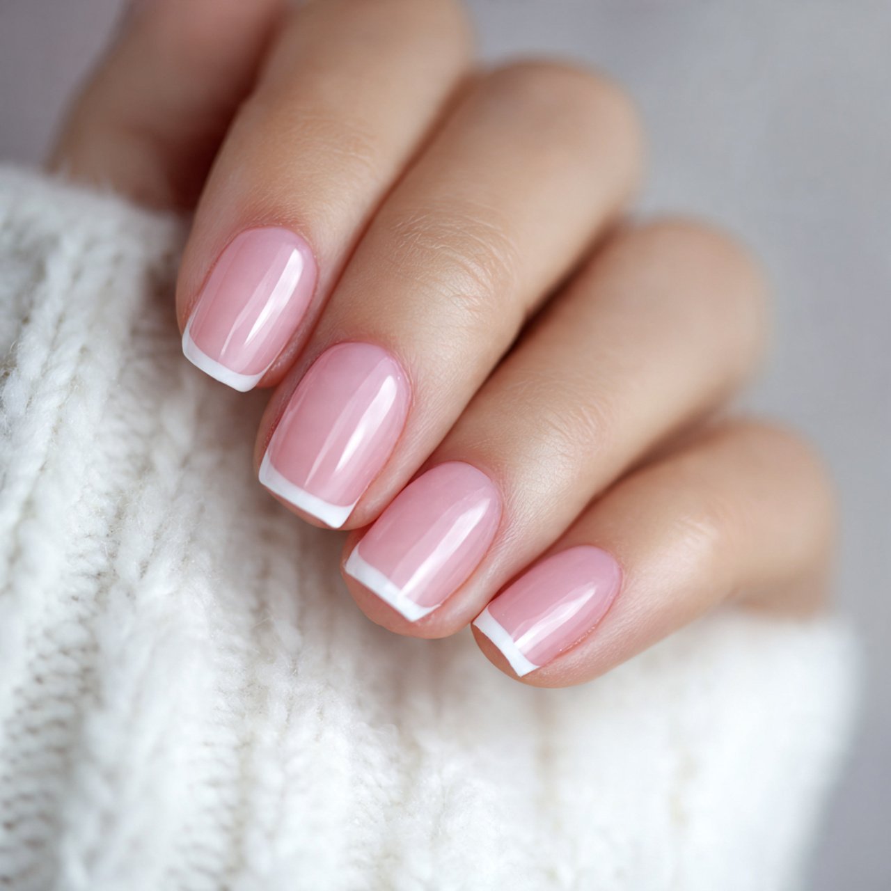 baby pink french with soft white edges gorgeous na