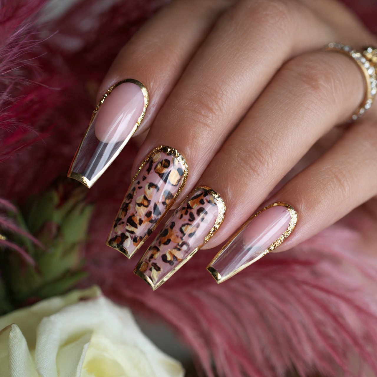 ballerina animal print french combo stunning nails
