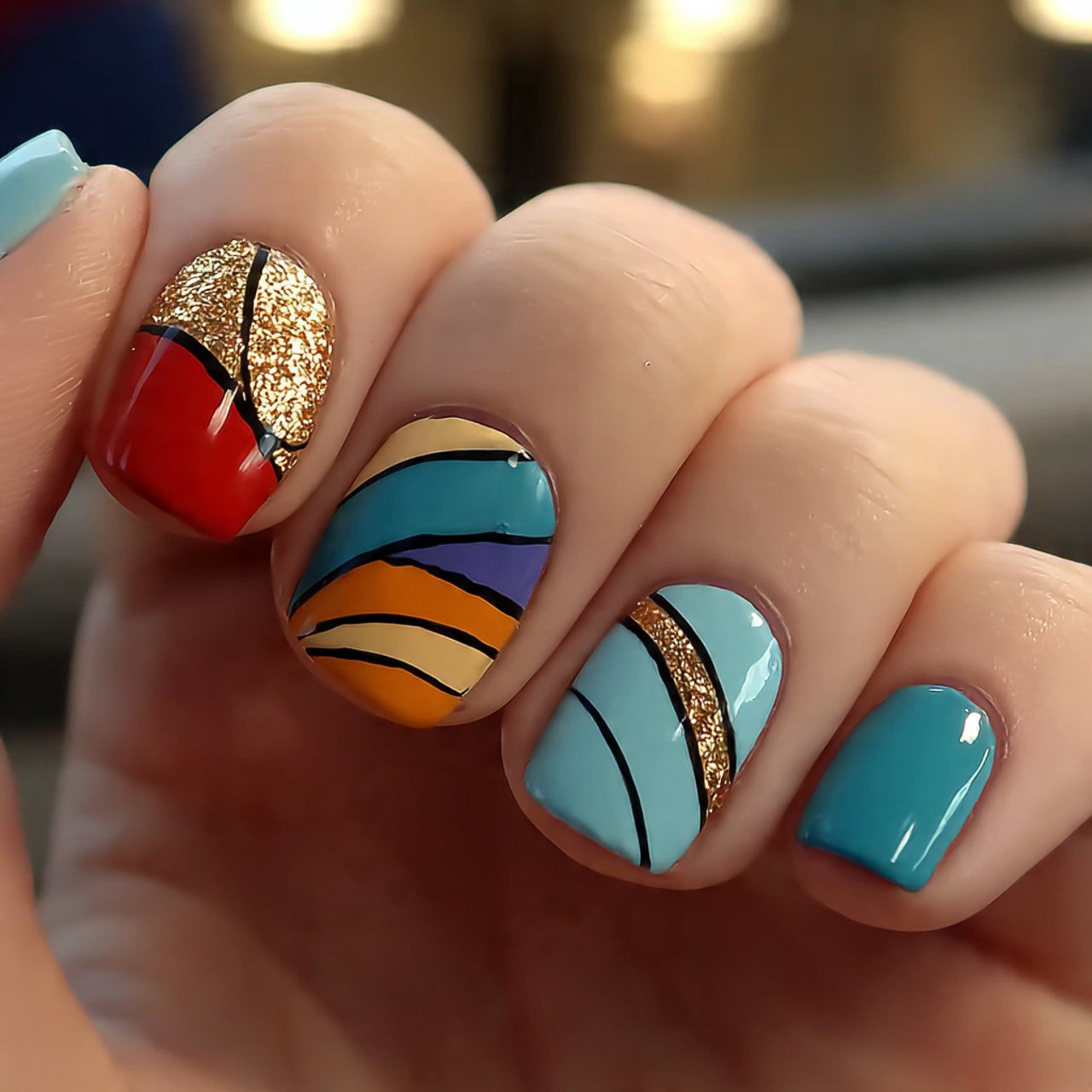 base gold micro stripe attractive nails