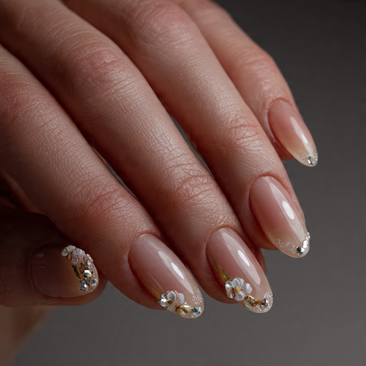 base with crystal cuticle accents nature look nail