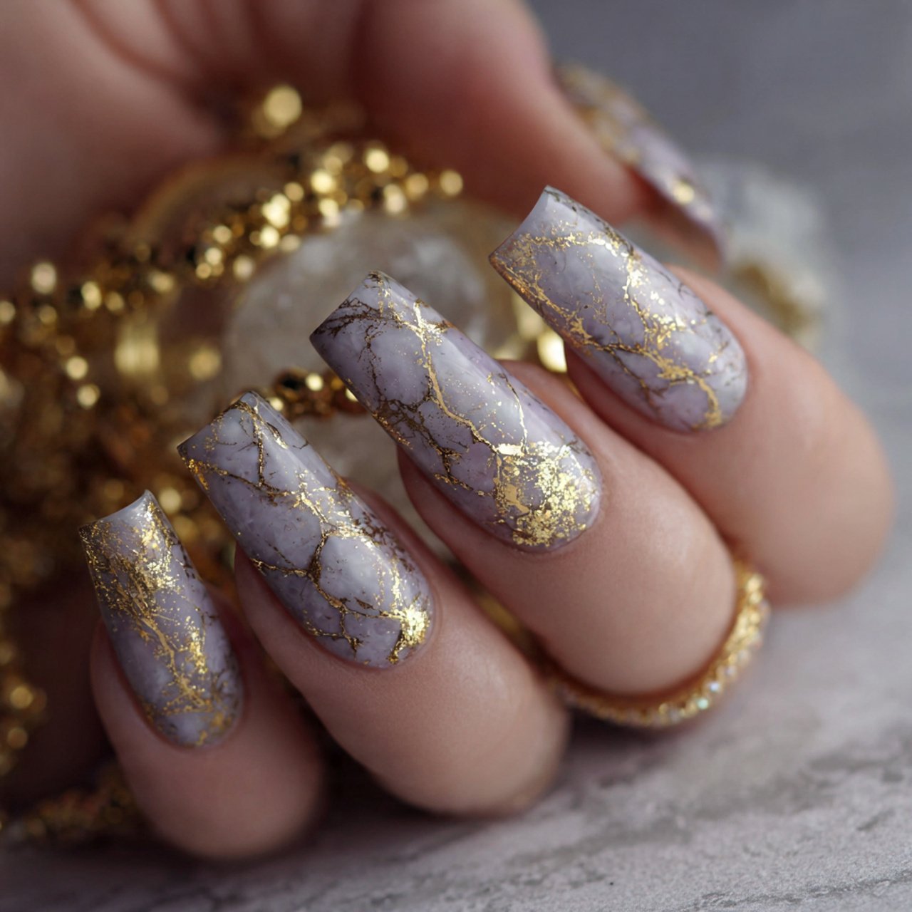 base with gold foil details creative nails