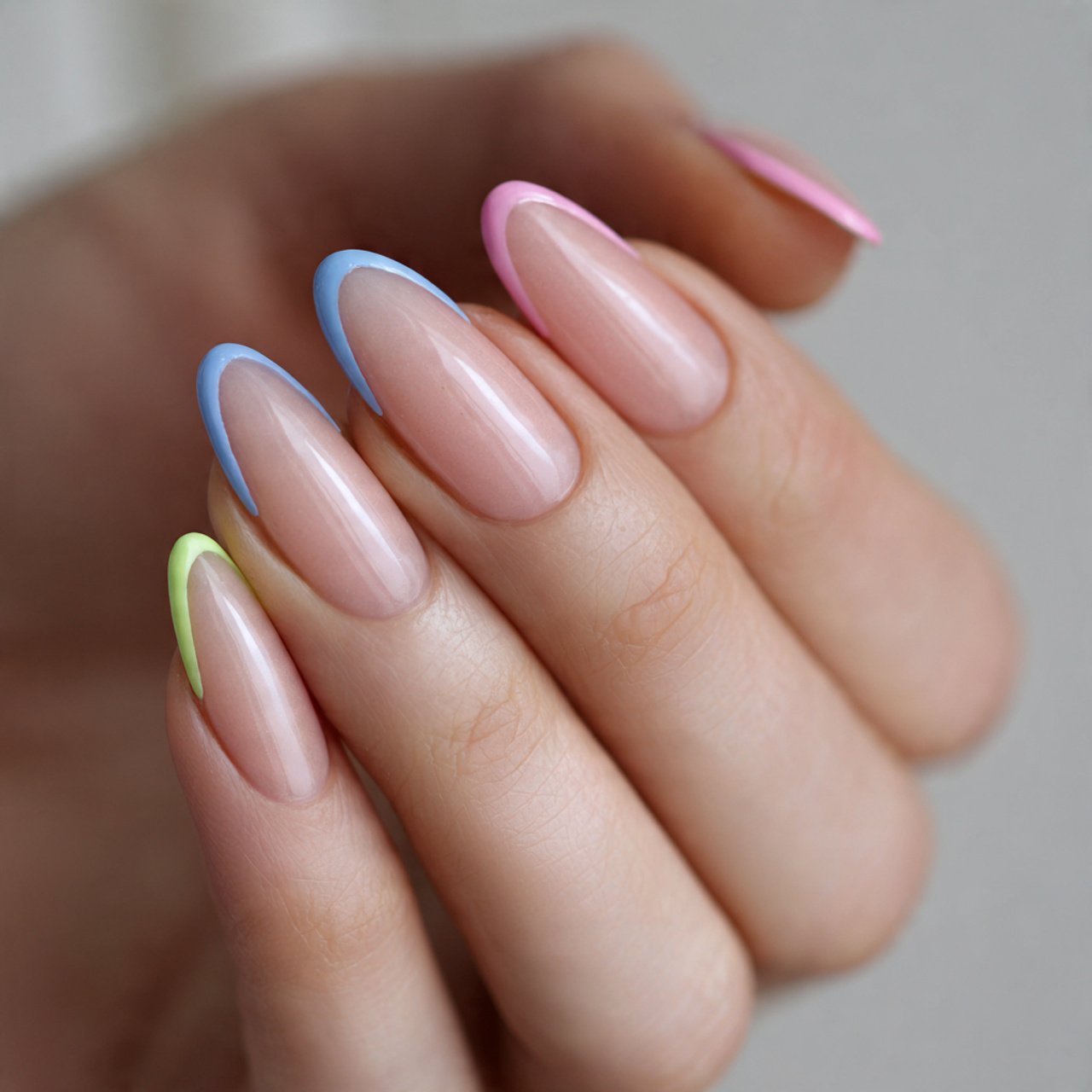 base with thin pastel tips nails