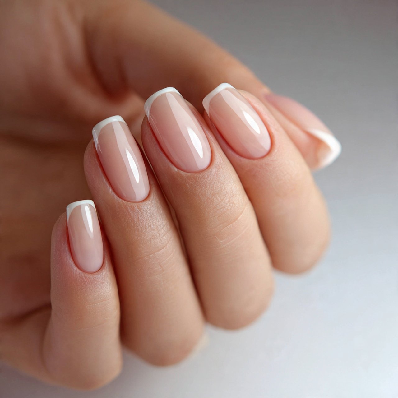 beige french tips with a micro outline decent look
