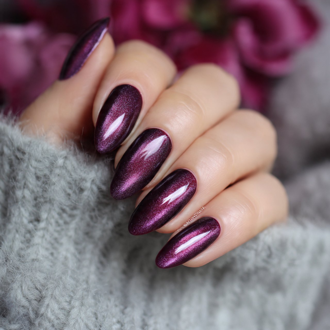 berry velvet cat eye nails