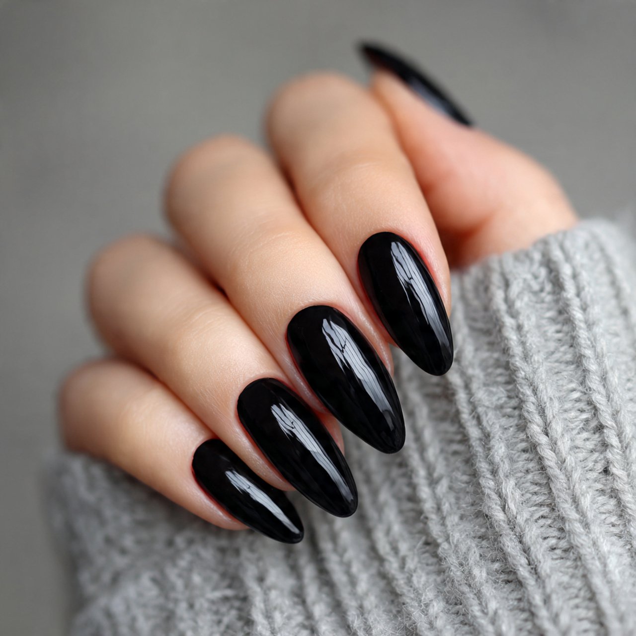 black almond nails with gloss finish nails