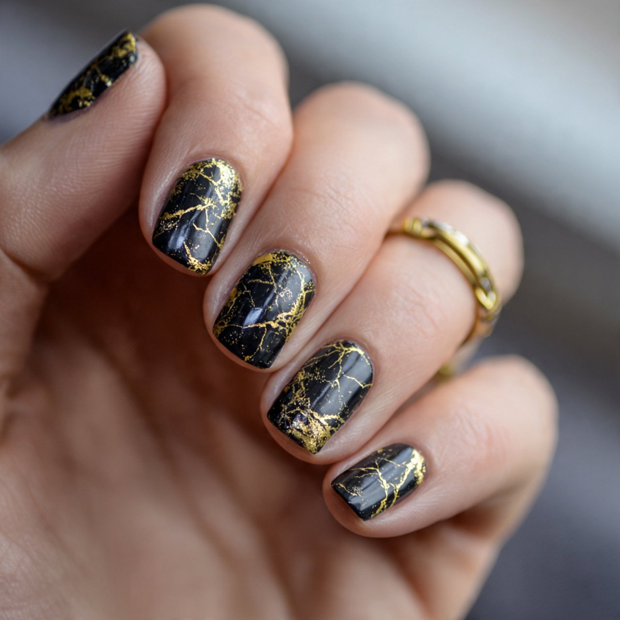 black and gold foil nails