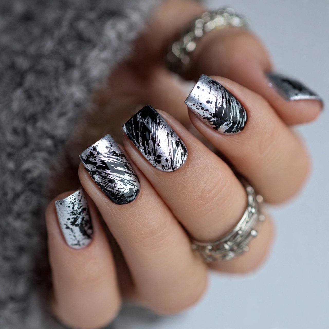 New Year’s Eve Nails: The Ultimate Guide to Show-Stopping Nail Designs for the Holiday Season 8 black and silver abstract art creative looks nails