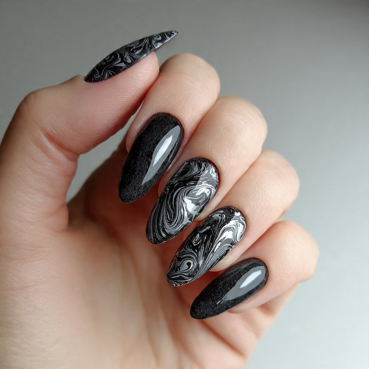 black and swirl nails