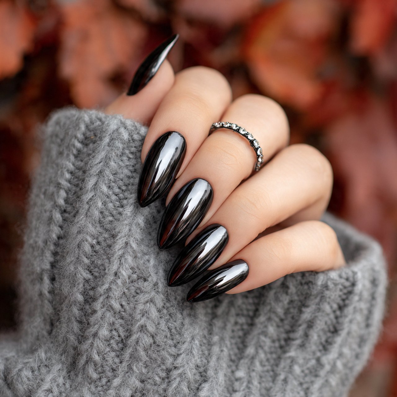 black chrome accent nails