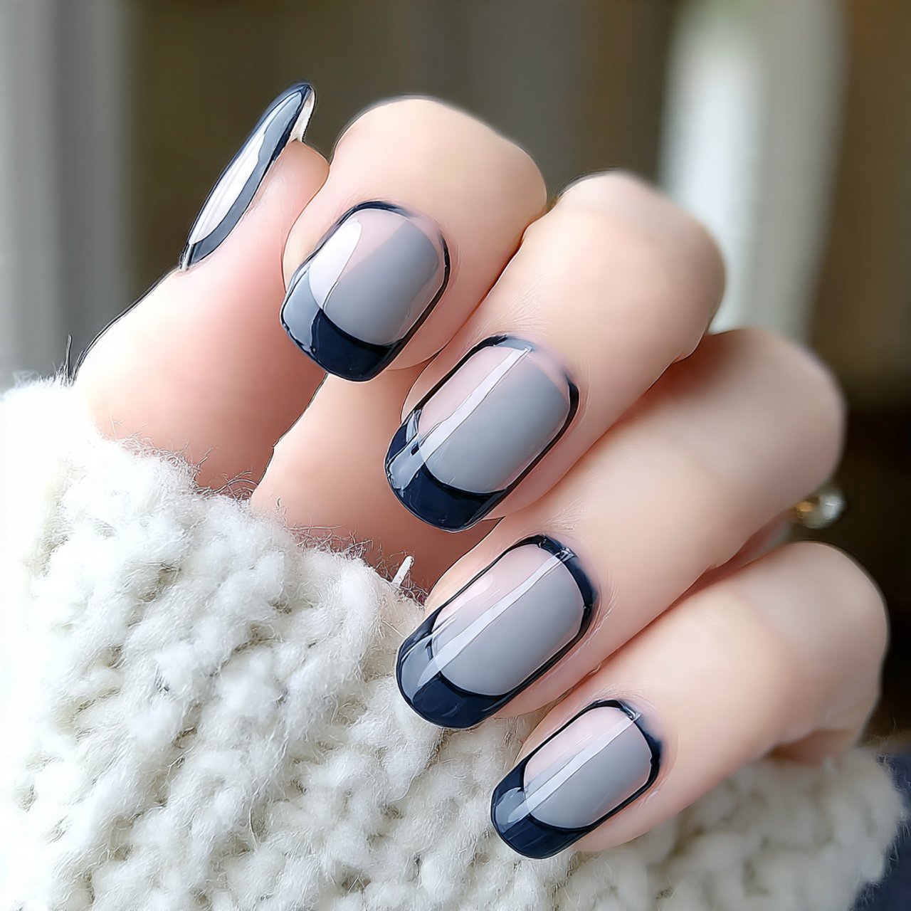 black french with a double line tip micro outline