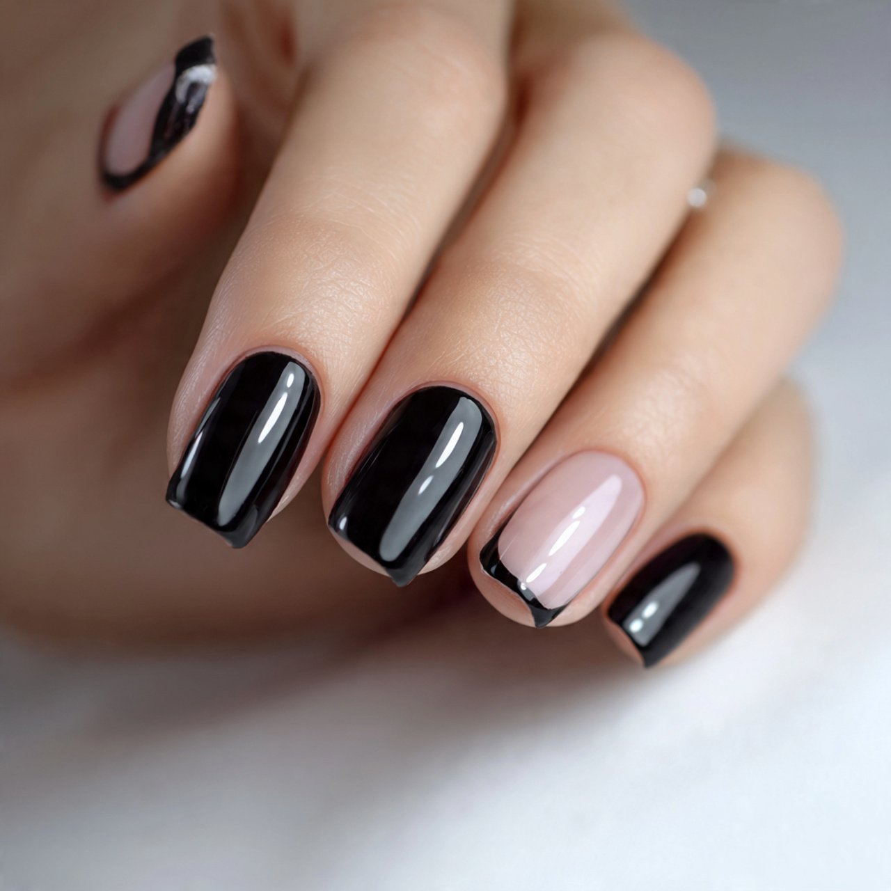 black french with glossy base flawless nails