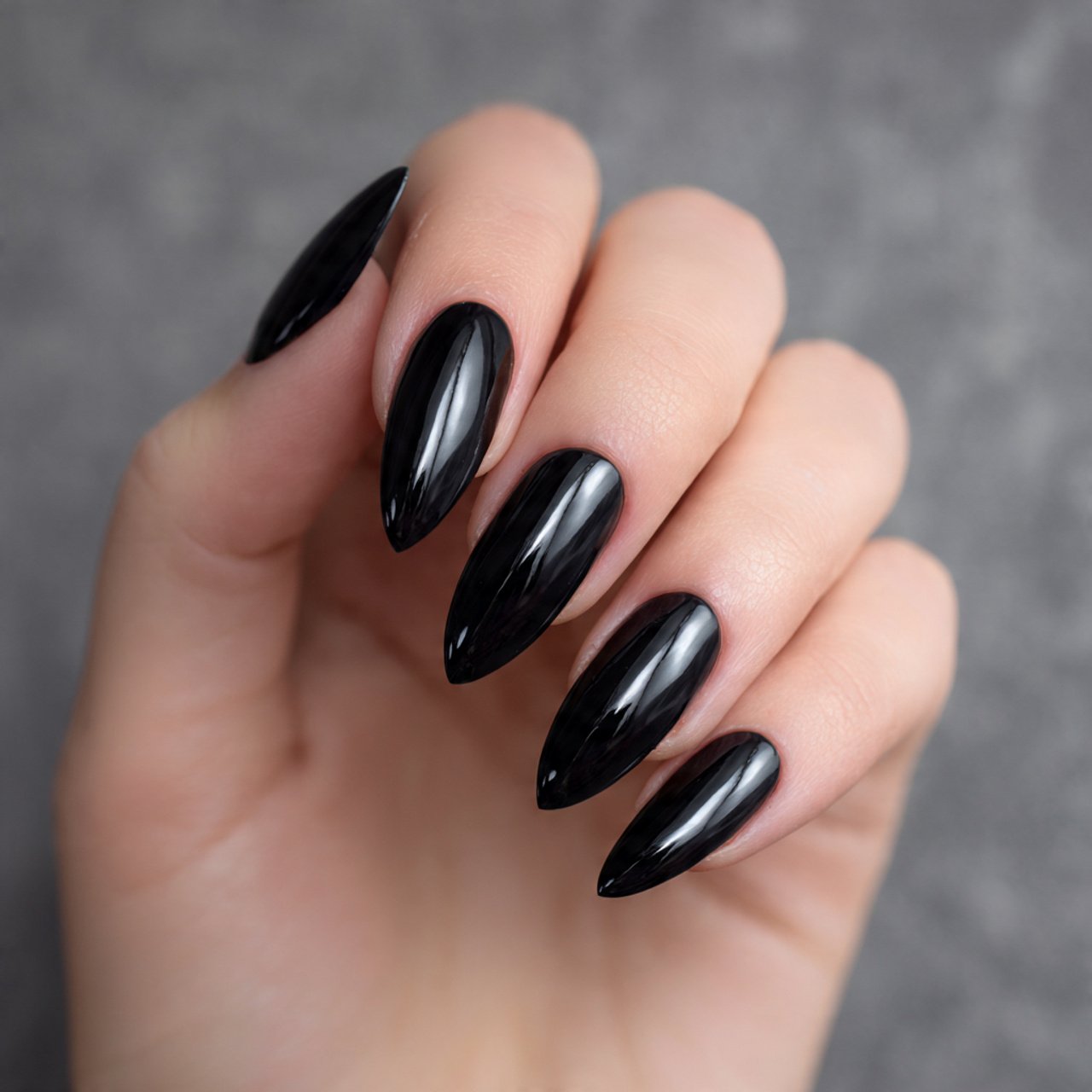 black gloss almond nails natural nails