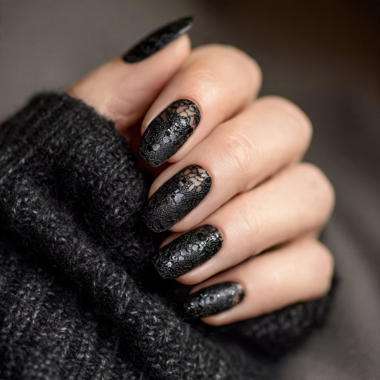 black lace inspired nails