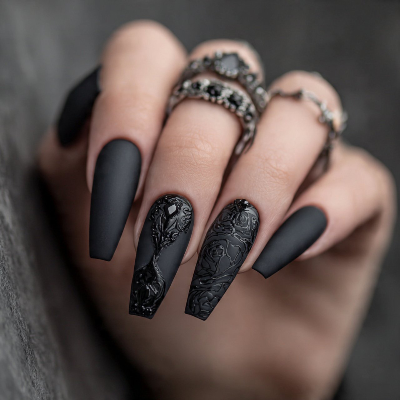 black matte with gloss details nails