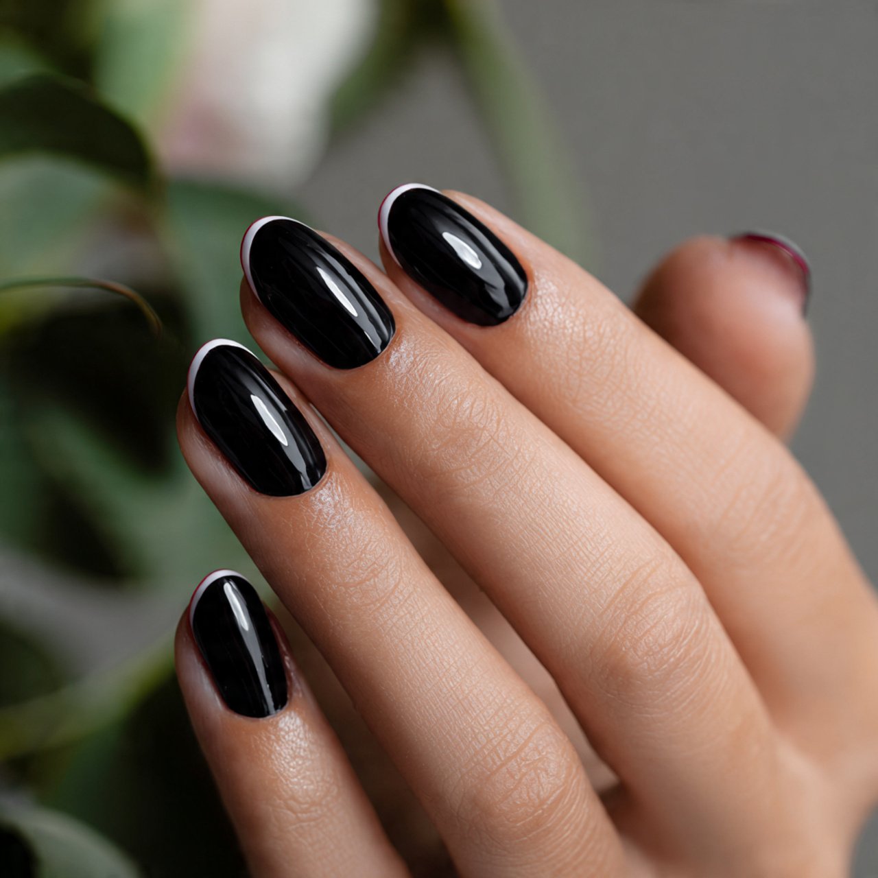 black micro french on base nature nails