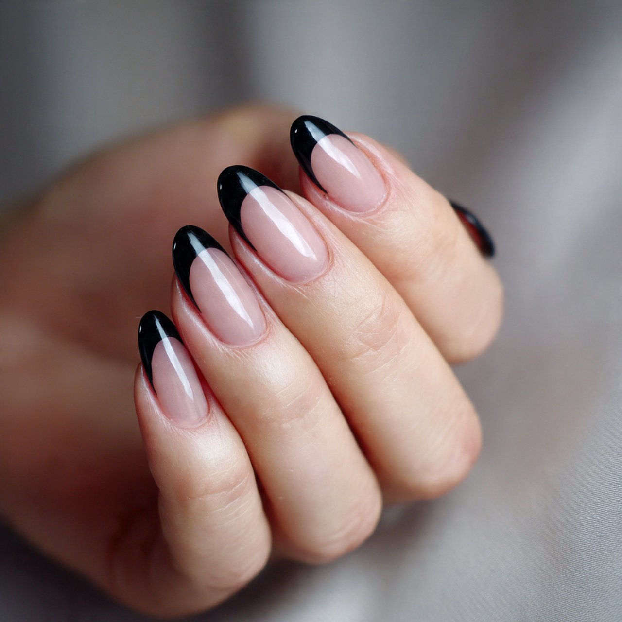black micro french tips nails