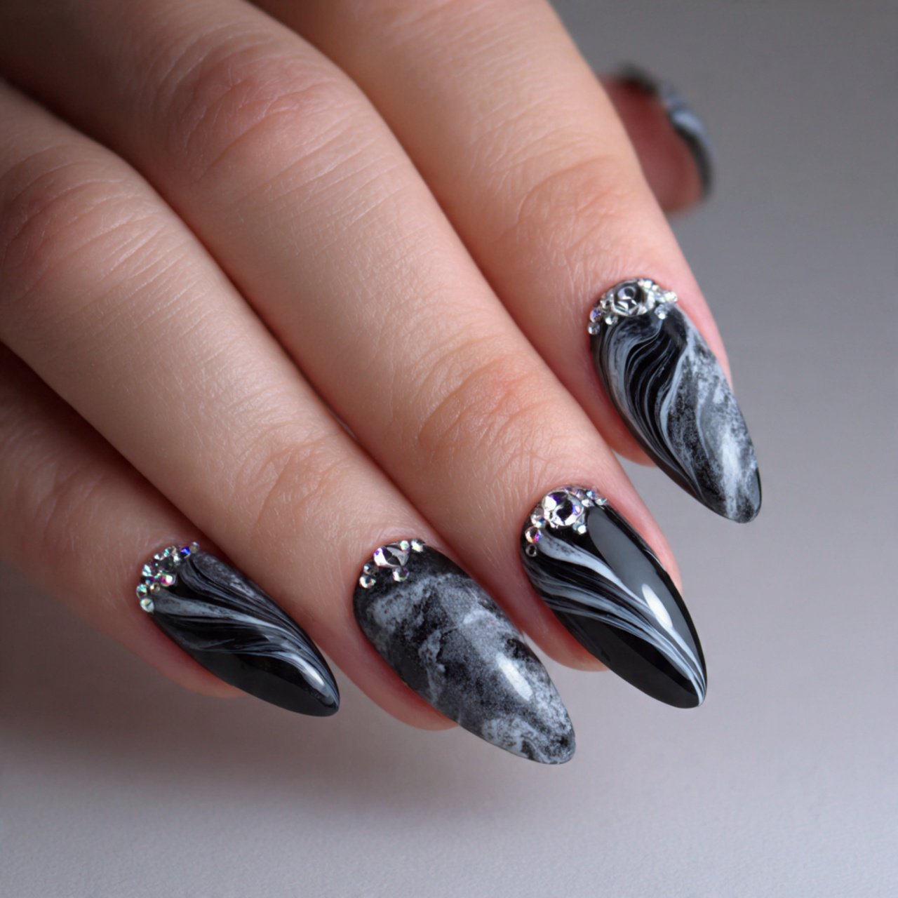 black swirl nail art nails