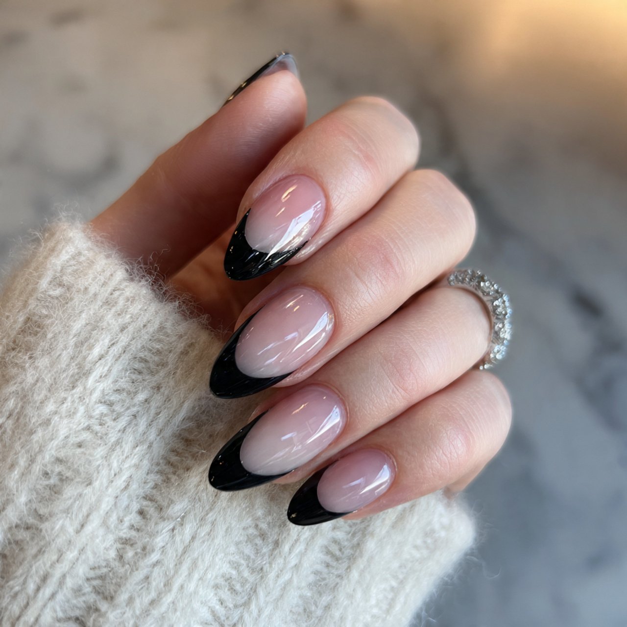 black tips on milky base nails