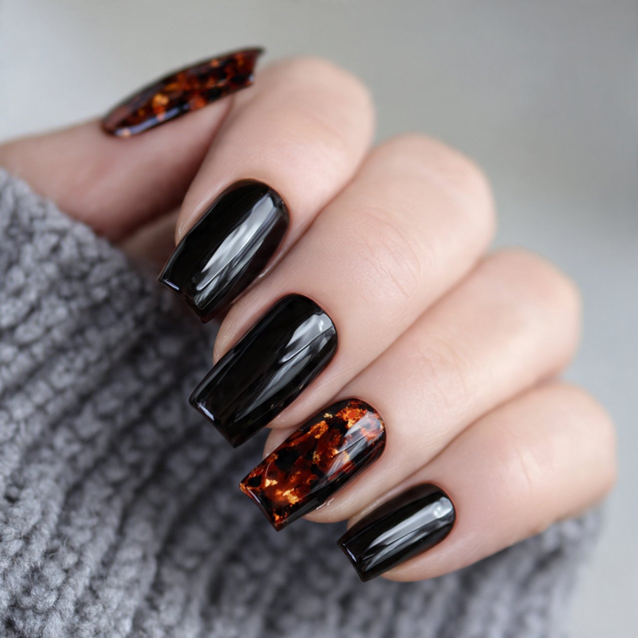 black tortoiseshell accent nails