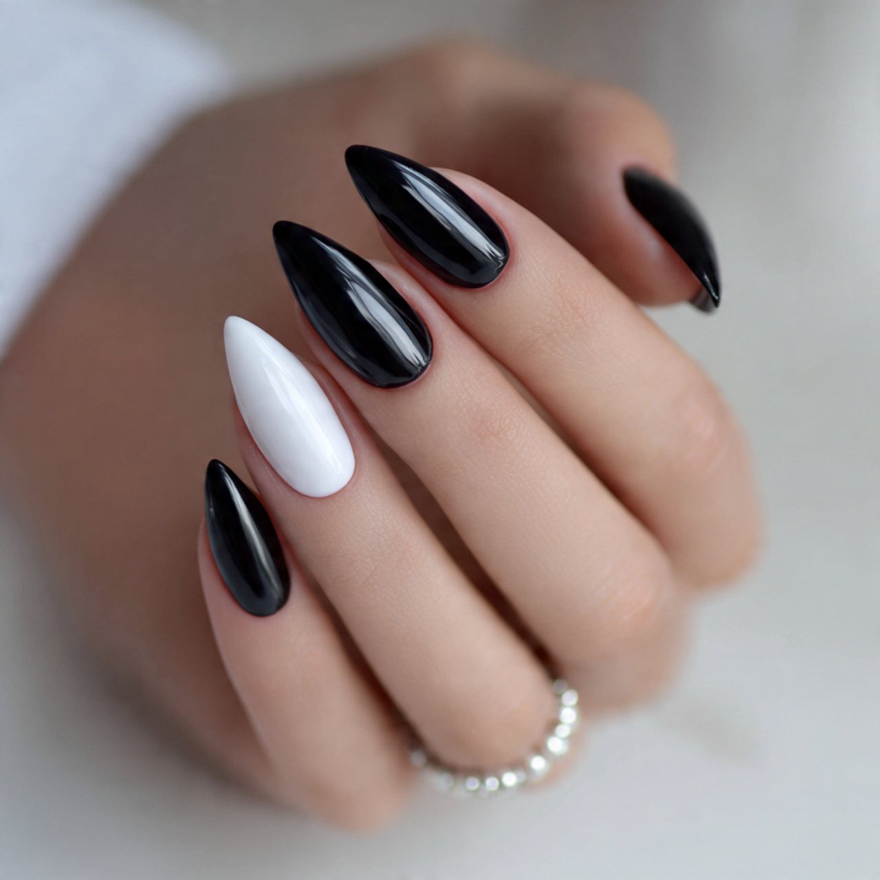 black white almond nails natural looks nails
