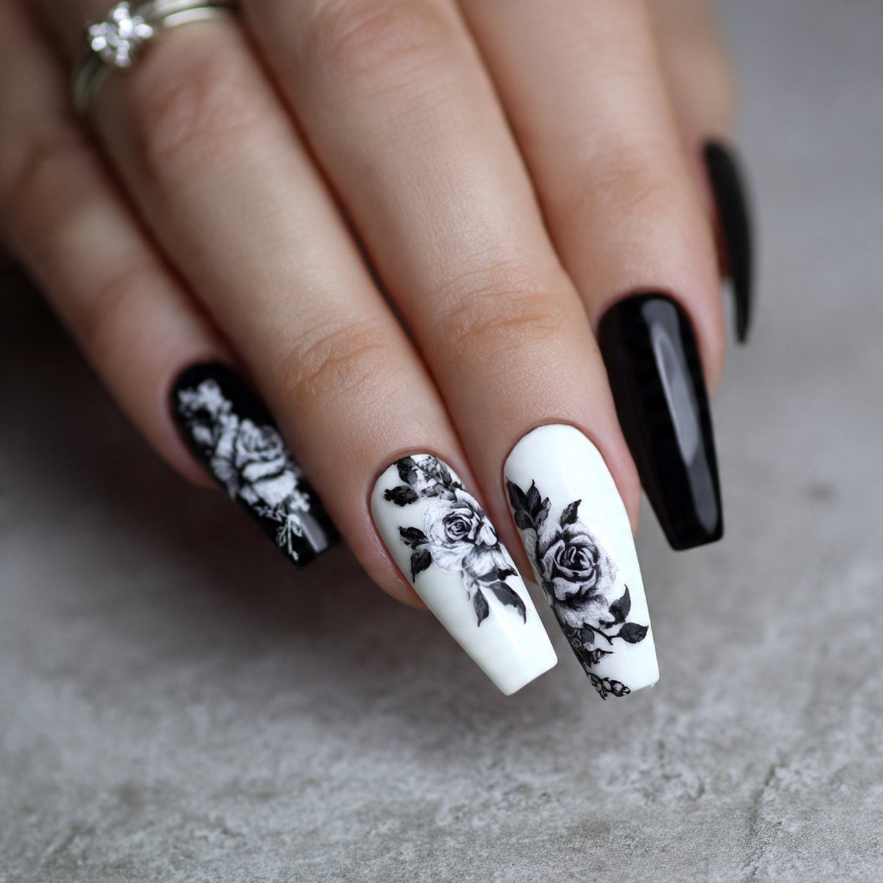 black white coffin nails beautiful nails