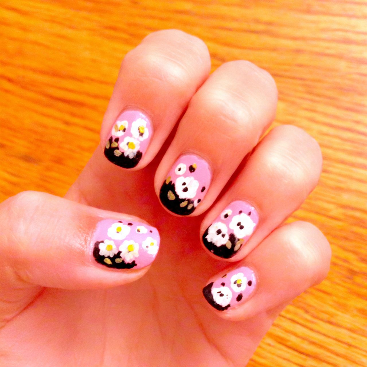black white floral nails nature looks nails