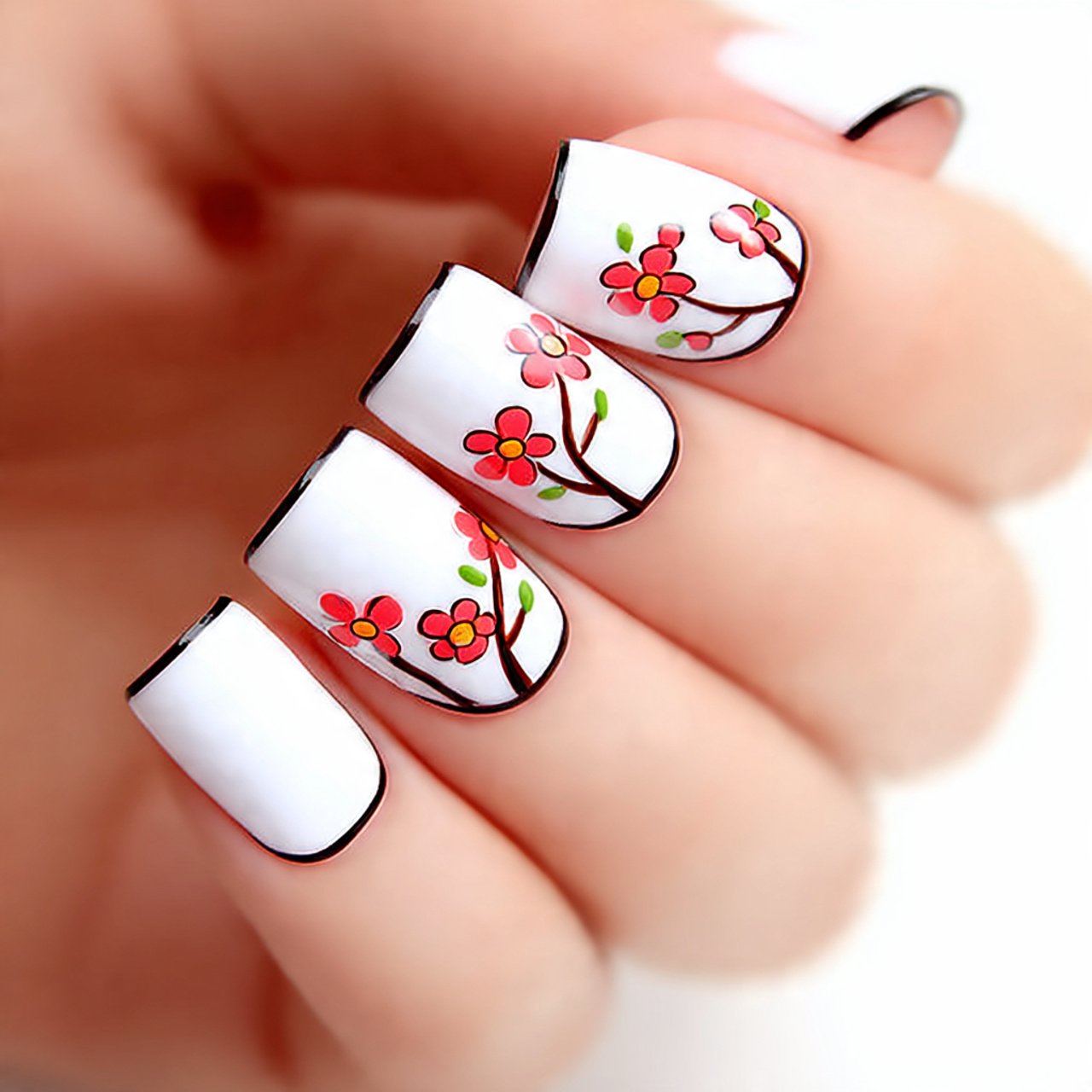 black white french tip nails nature look nails
