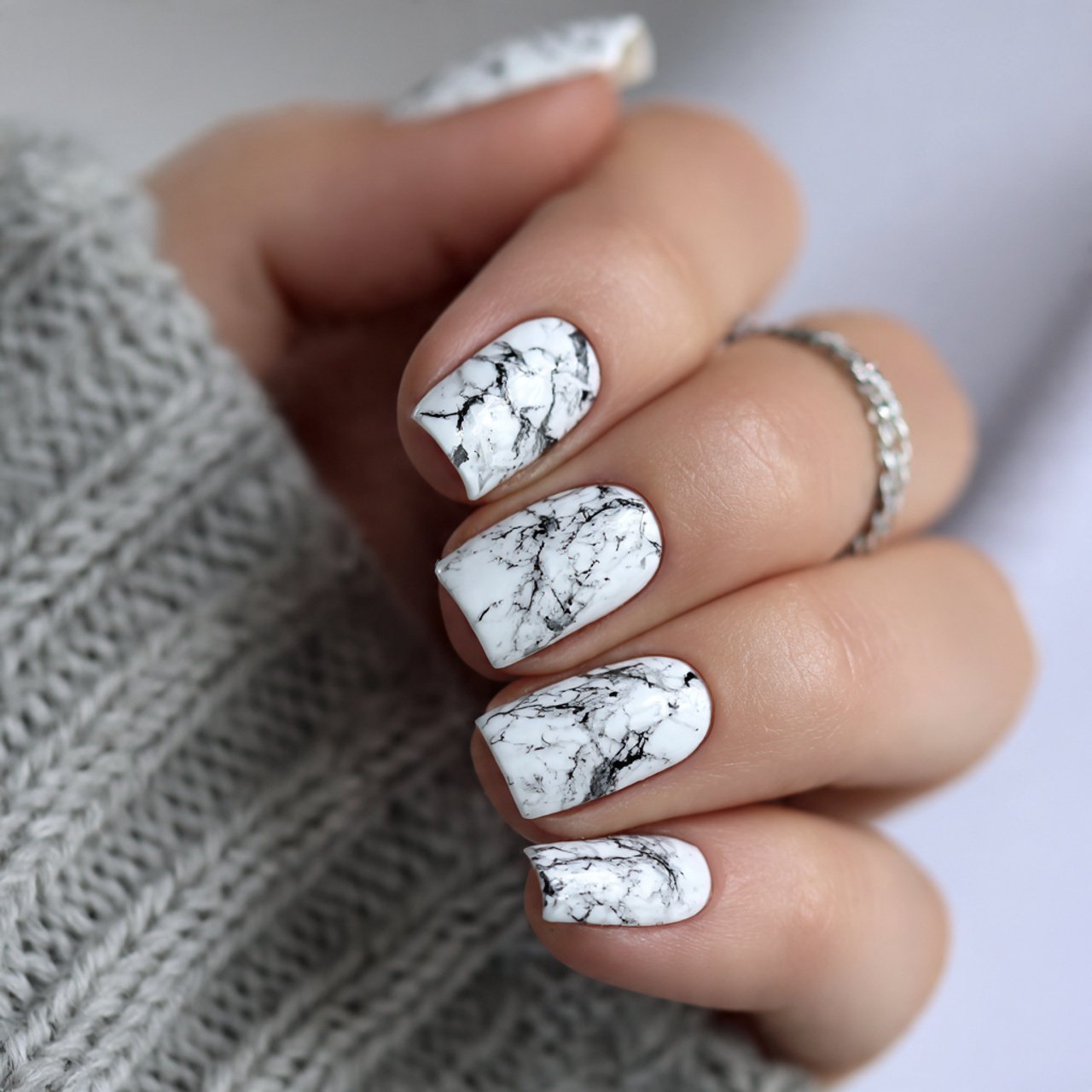 black white marble nails nature looks nails
