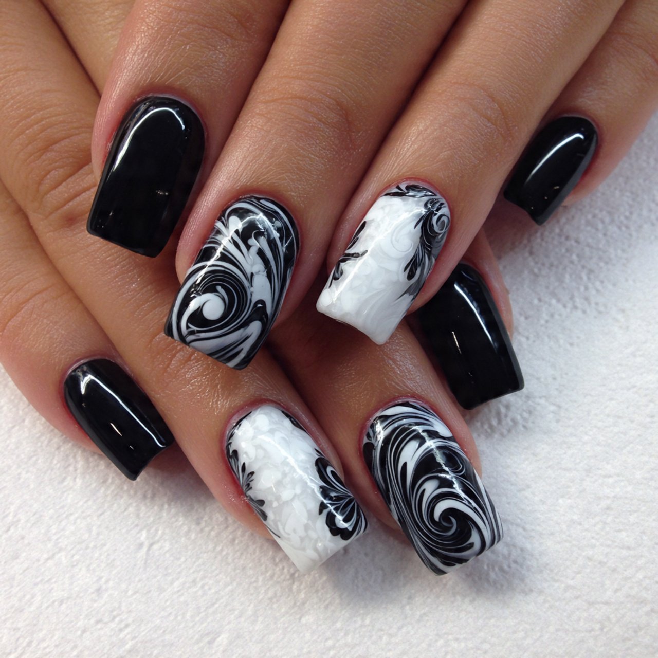 black white swirl nails creative nails
